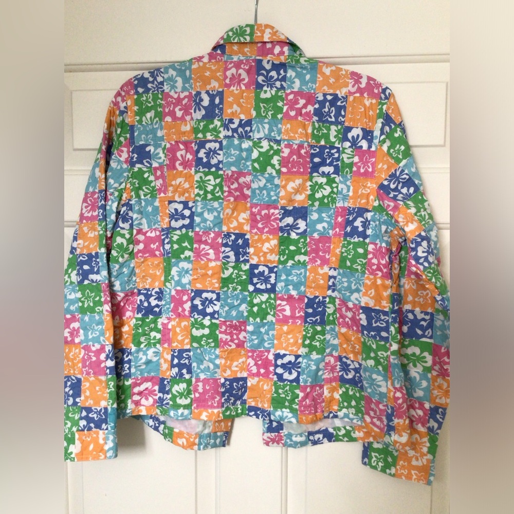 90s Colorful Hibiscus Patchwork Jacket - Picture 2 of 4